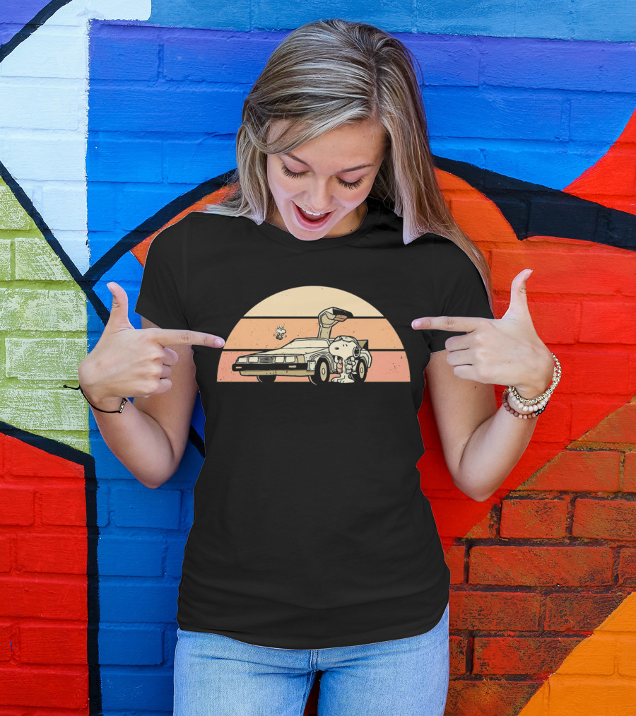 Snoopy Outatime Beagle Vintage DeLorean Adventure Retro Peanuts Woodstock T-Shirt