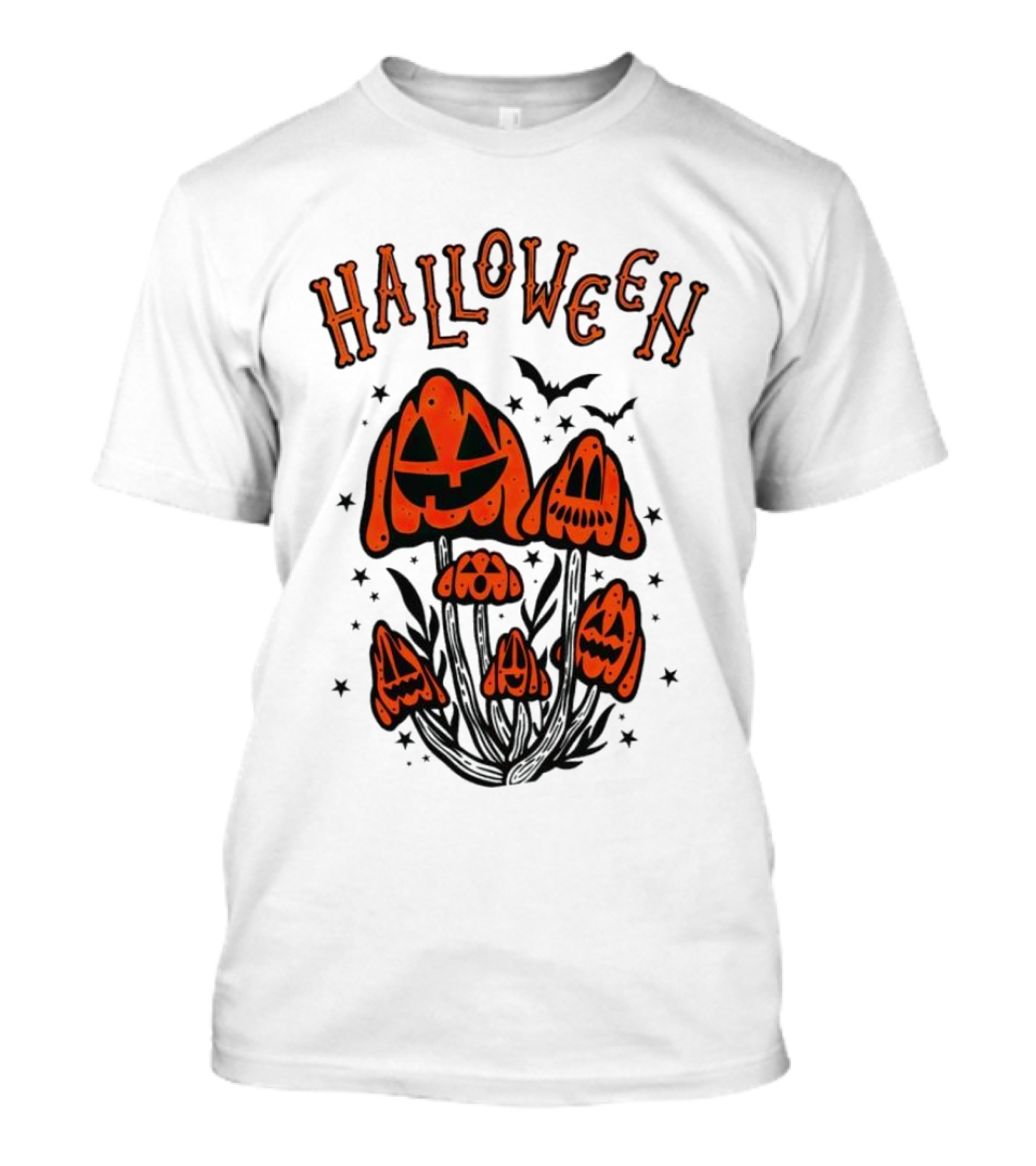 Halloween Pumpkin Mushrooms With Bats And Stars T-Shirt
