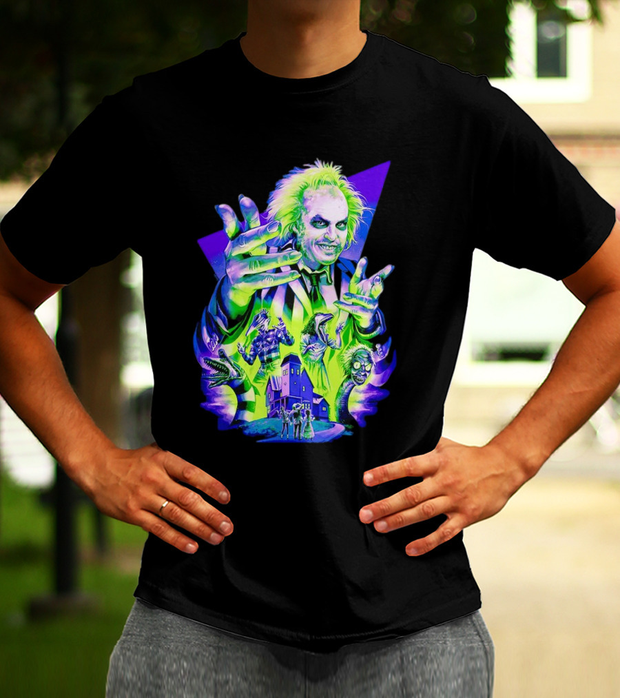 Beetlejuice Specter In Striped Suit Neon Art 80s Horror Movie Icons T-Shirt