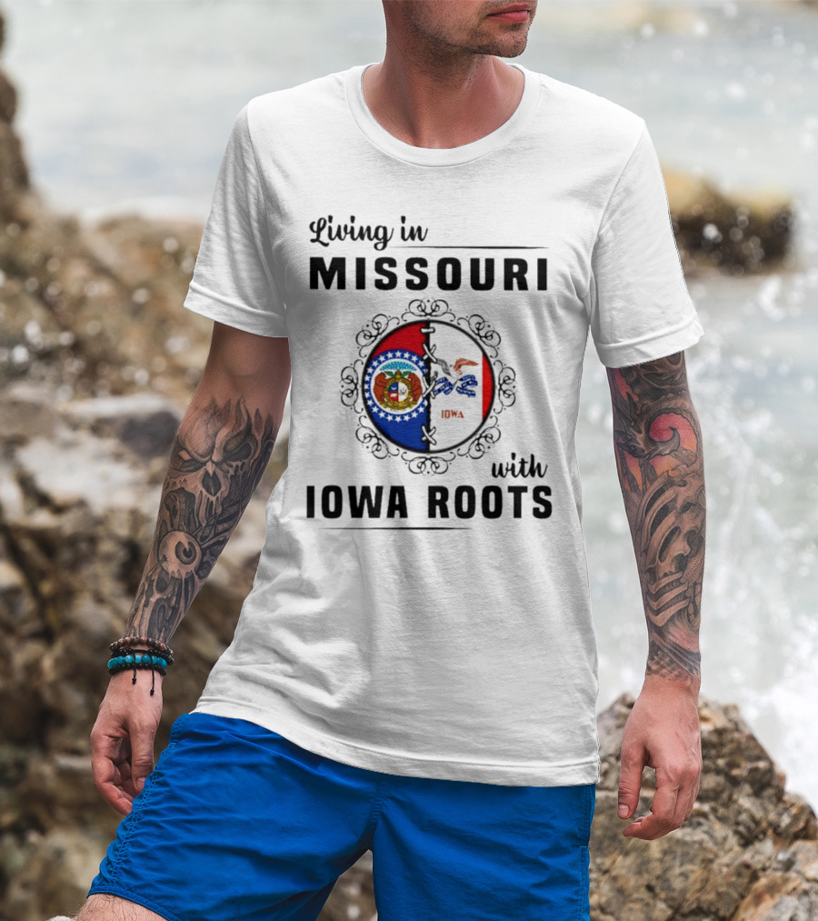 Living In Missouri With Iowa Roots State Seal Circle T-Shirt