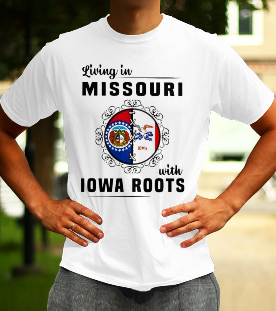 Living In Missouri With Iowa Roots State Seal Circle T-Shirt