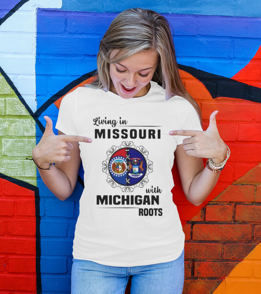 Living In Missouri With Michigan Roots Flag Symbols T-Shirt