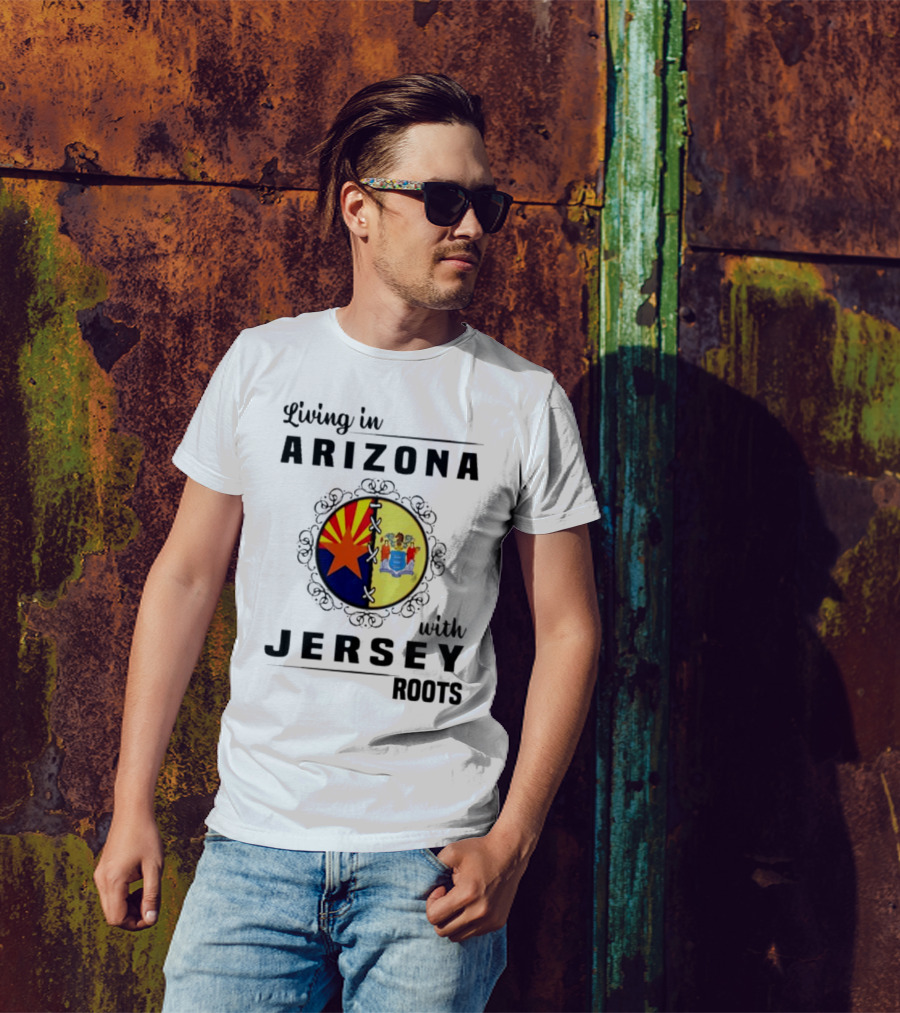 Living In Arizona With Jersey Roots Arizona New Jersey State Flag Circle T-Shirt