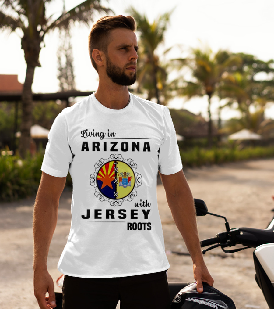 Living In Arizona With Jersey Roots Arizona New Jersey State Flag Circle T-Shirt