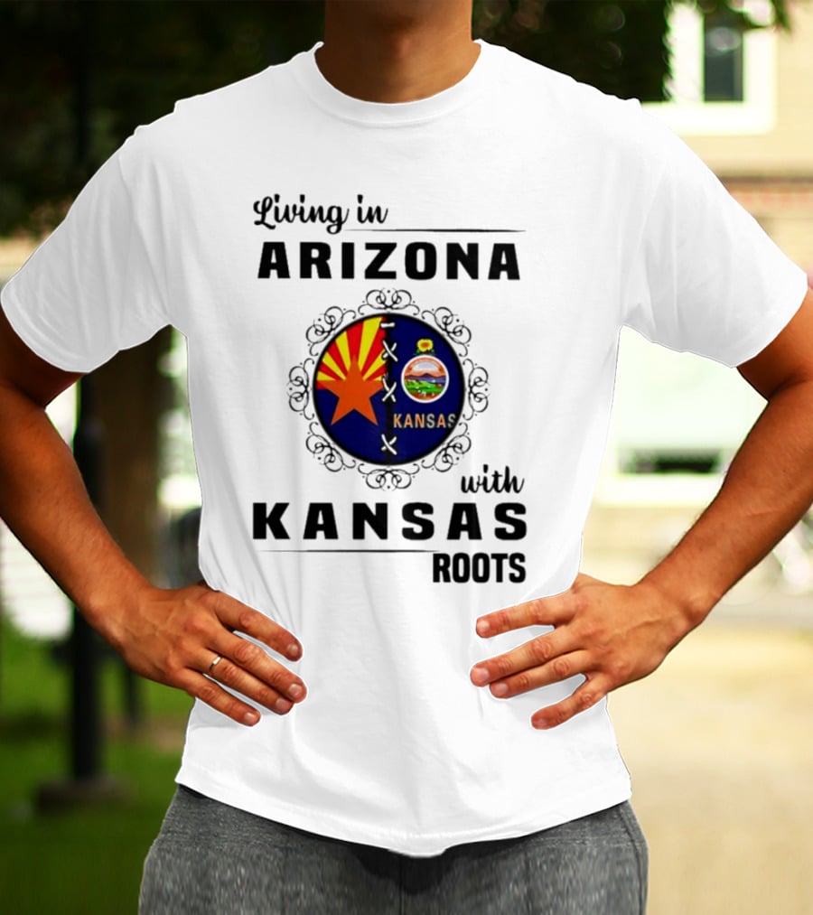 Living In Arizona Embracing Kansas Roots With State Seal Elements T-Shirt