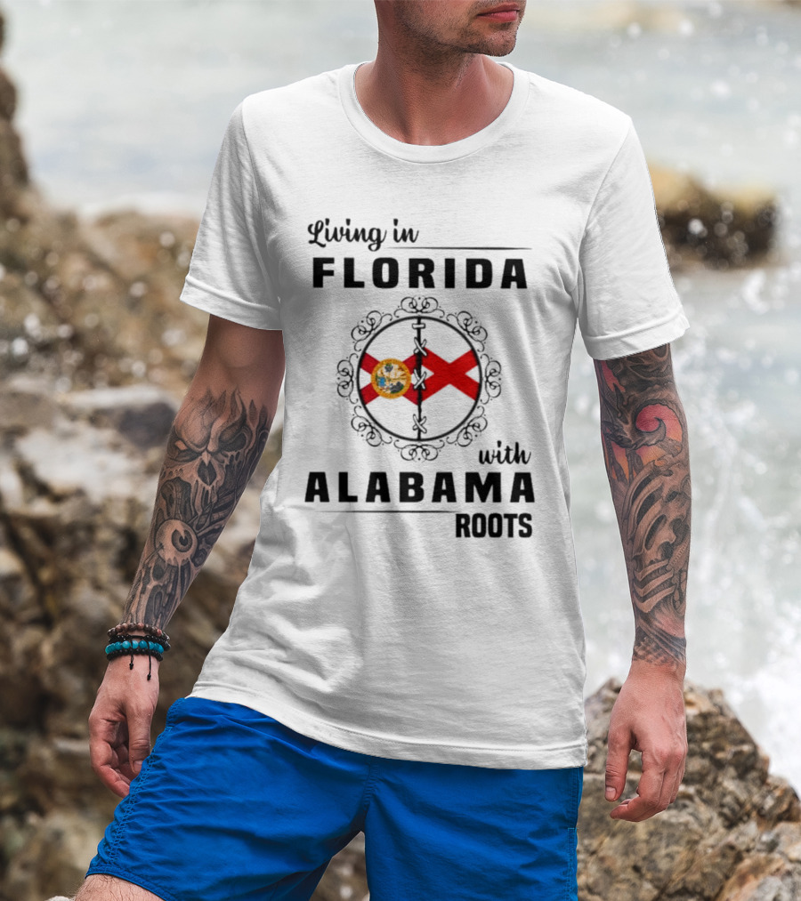 Living In Florida With Alabama Roots State Flags Circular T-Shirt