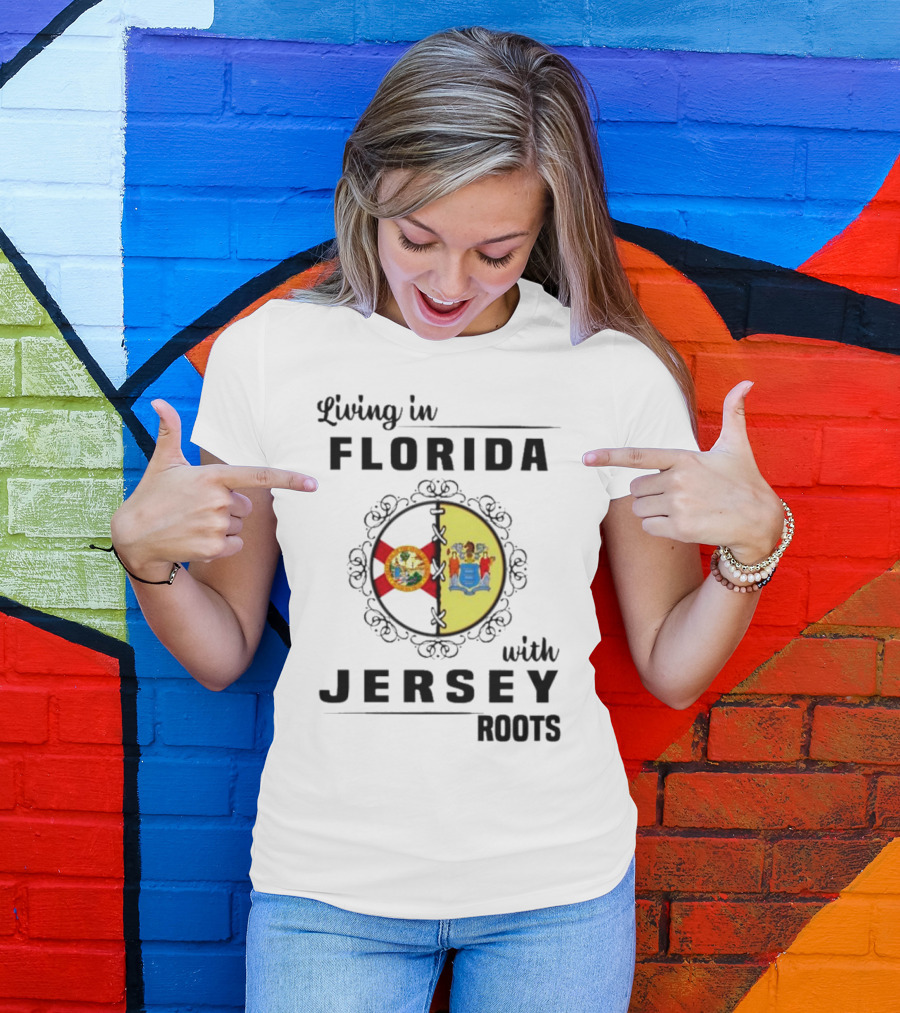 Living In Florida With New Jersey State Flag Connection T-Shirt