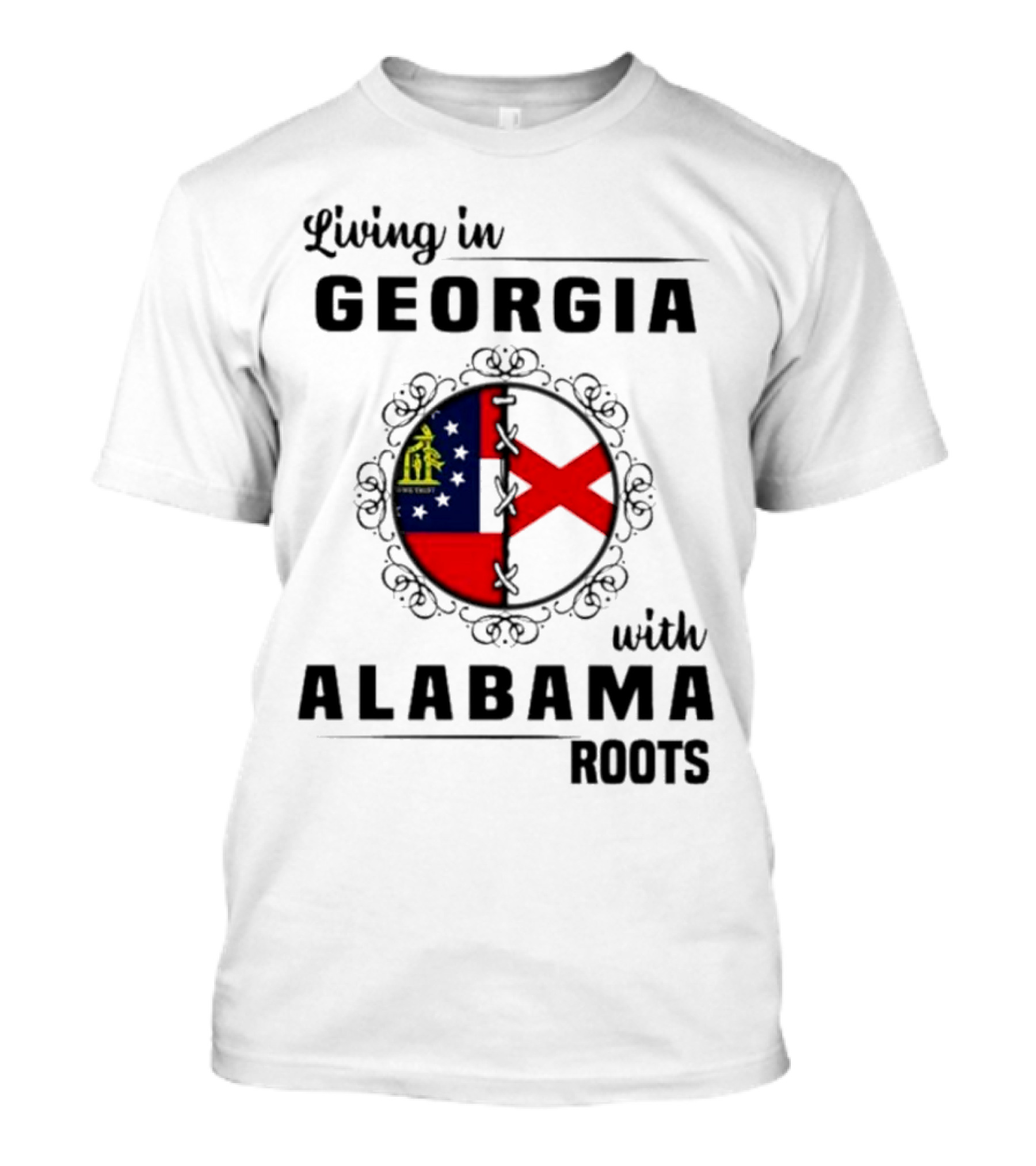 Living In Georgia Embracing Alabama Heritage With State Flag Symbols T-Shirt