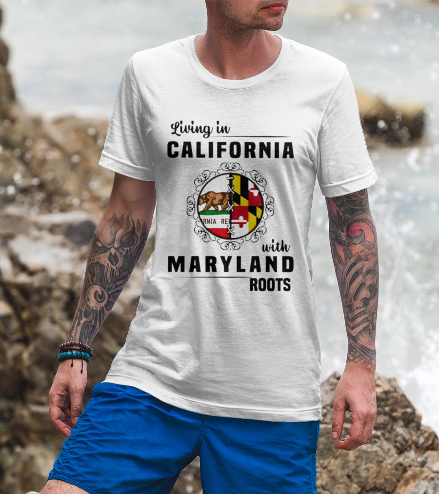 Living In California Bear Flag With Maryland Roots Flag Puzzle T-Shirt