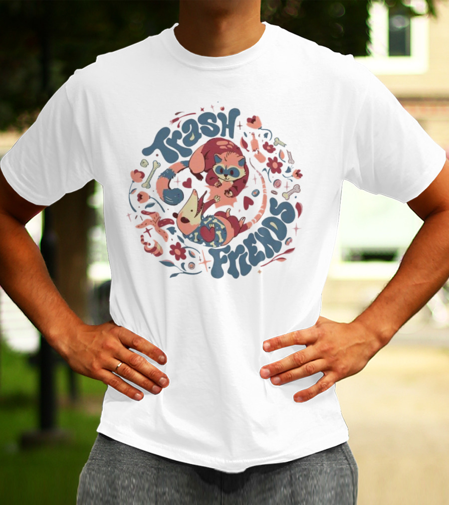 Trash Friends Cat And Possum Floral T-Shirt