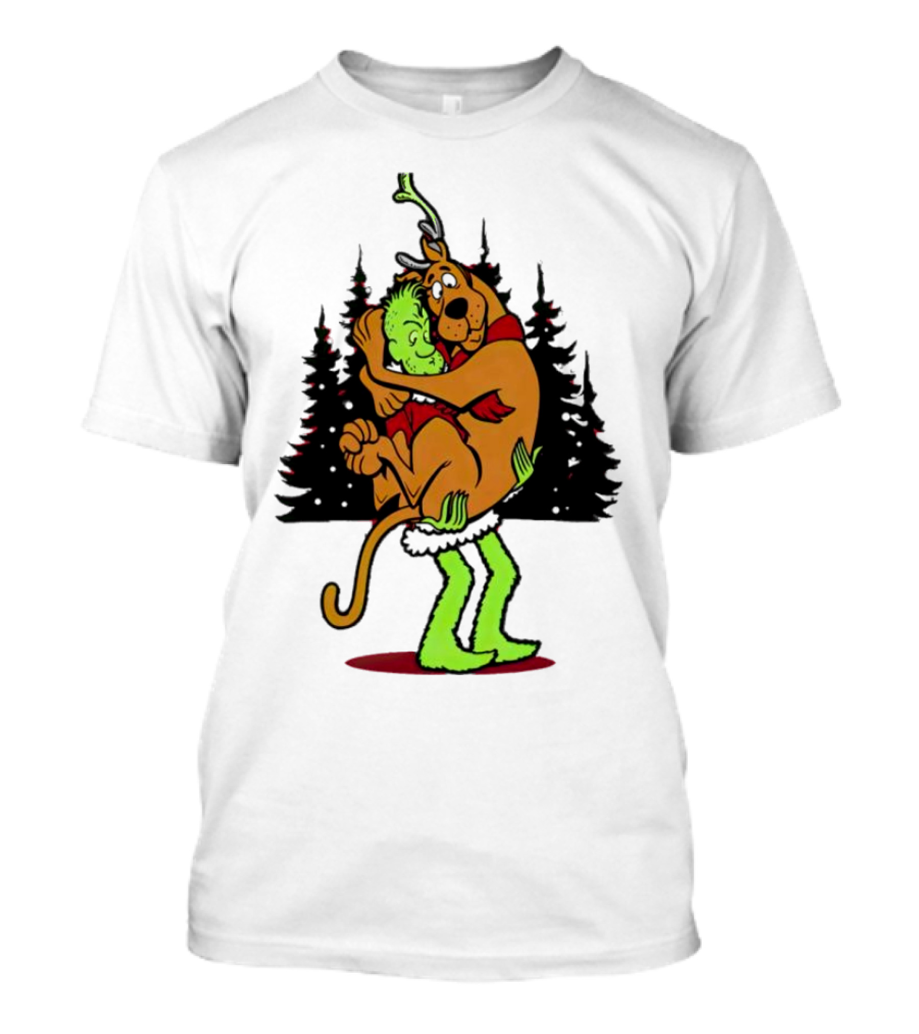 Grinch Scooby-Doo Shaggy Hug Funny Christmas Scene T-Shirt