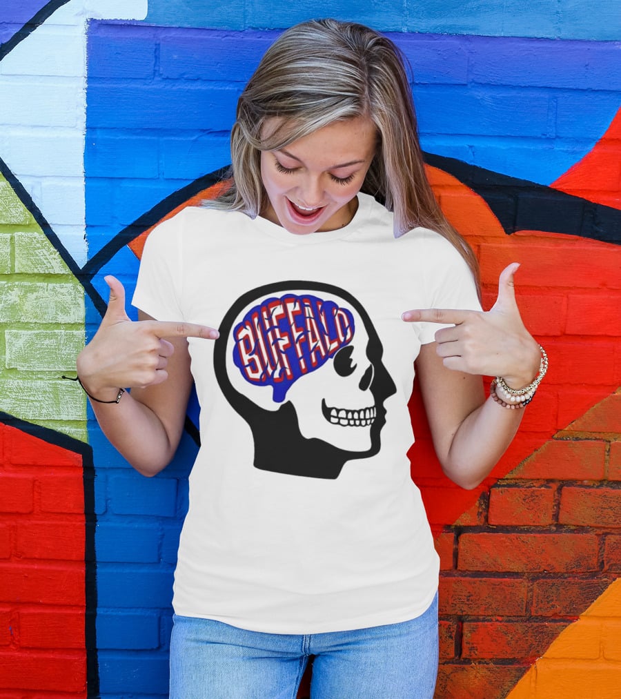 Buffalo Brain Outline In Skull T-Shirt