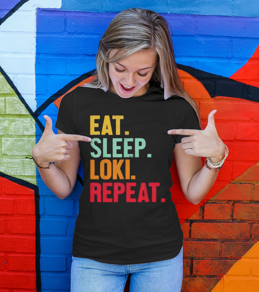Eat Sleep Loki Repeat Marvel Fans Fandom Phrase T-Shirt