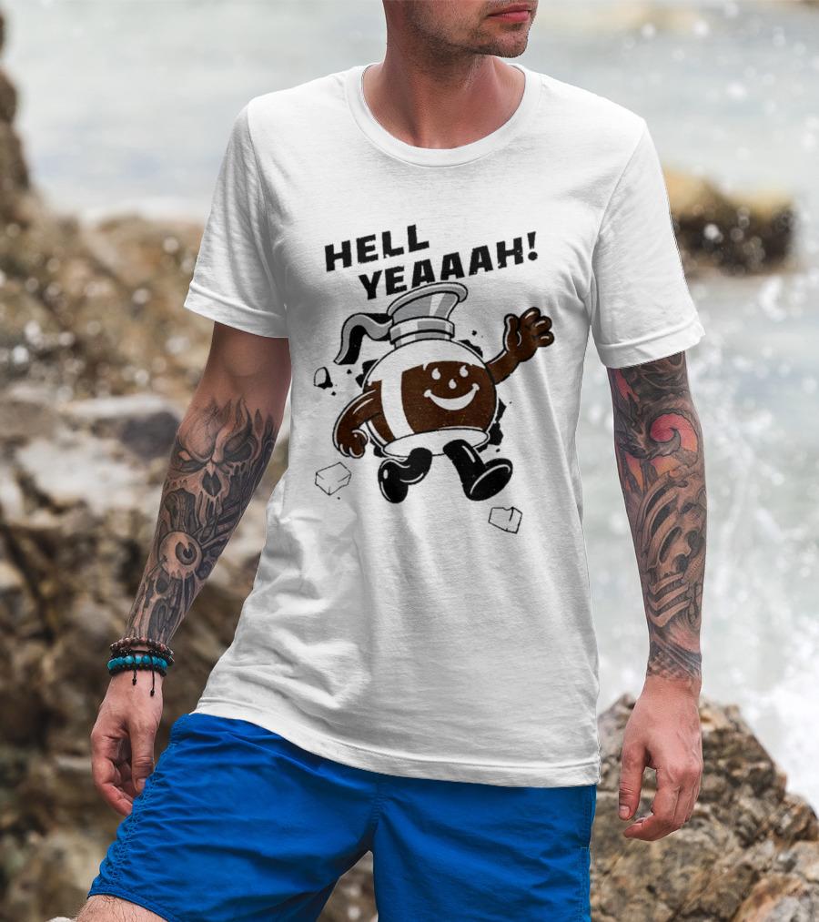 HELL YEAAAH FOR COFFEE MASCOT RUNNING ENTHUSIASTICALLY WITH ICE CUBES T-Shirt