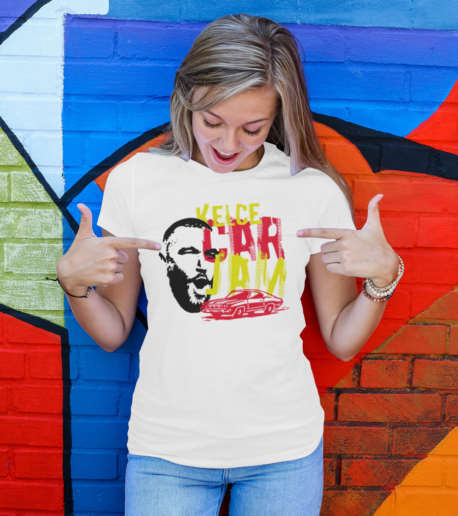 Kelce Car Jam Bold Yellow Red Face Car T-Shirt