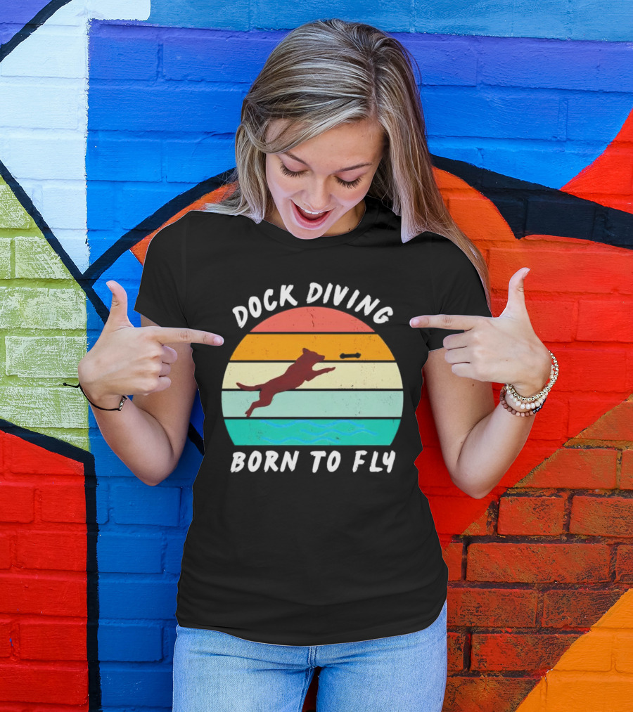 Dock Diving Born To Fly Vintage Retro Stripes Dog T-Shirt