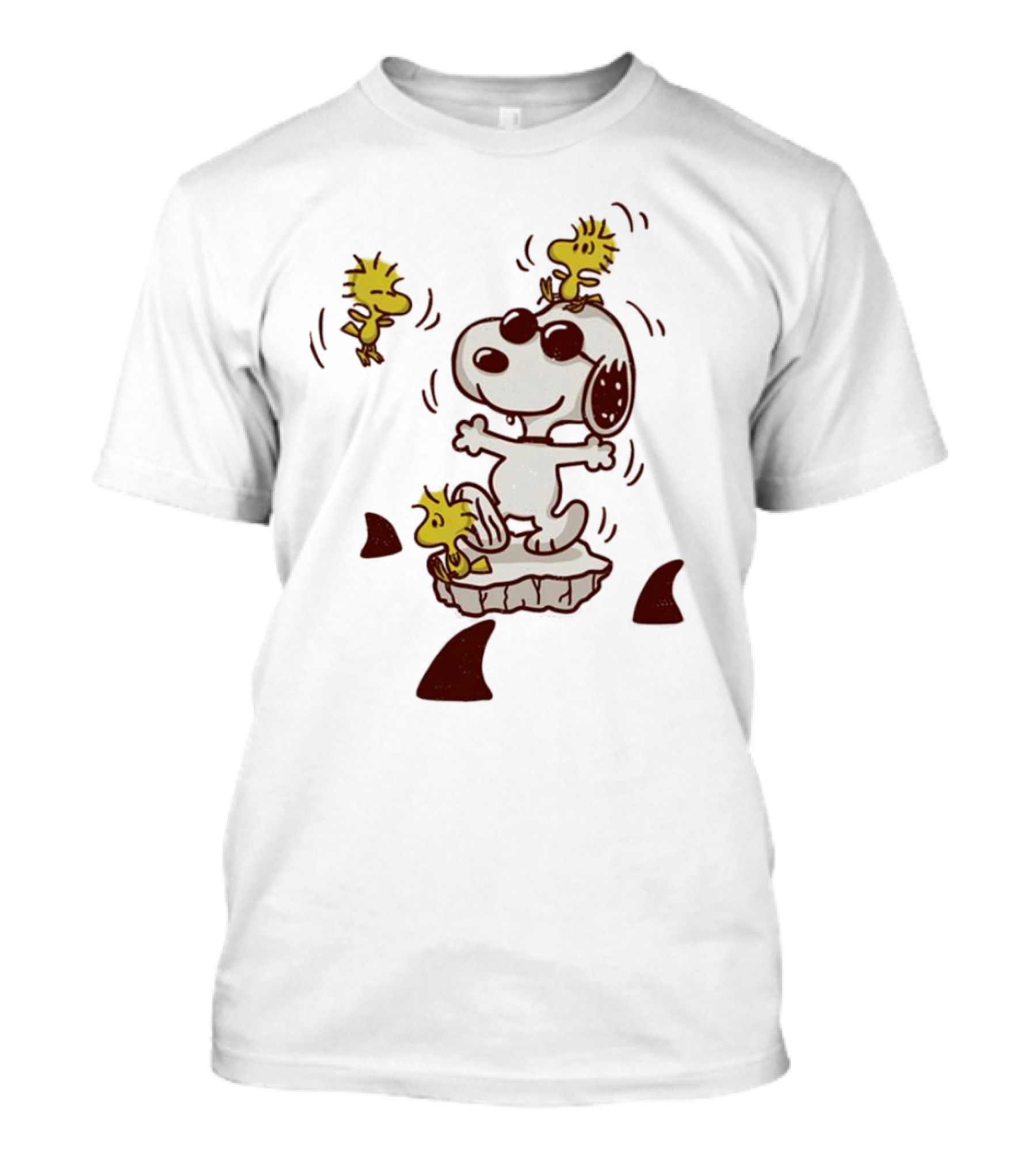 Snoopy And Woodstock Peanuts Dangerous Waters Shark Alert T-Shirt