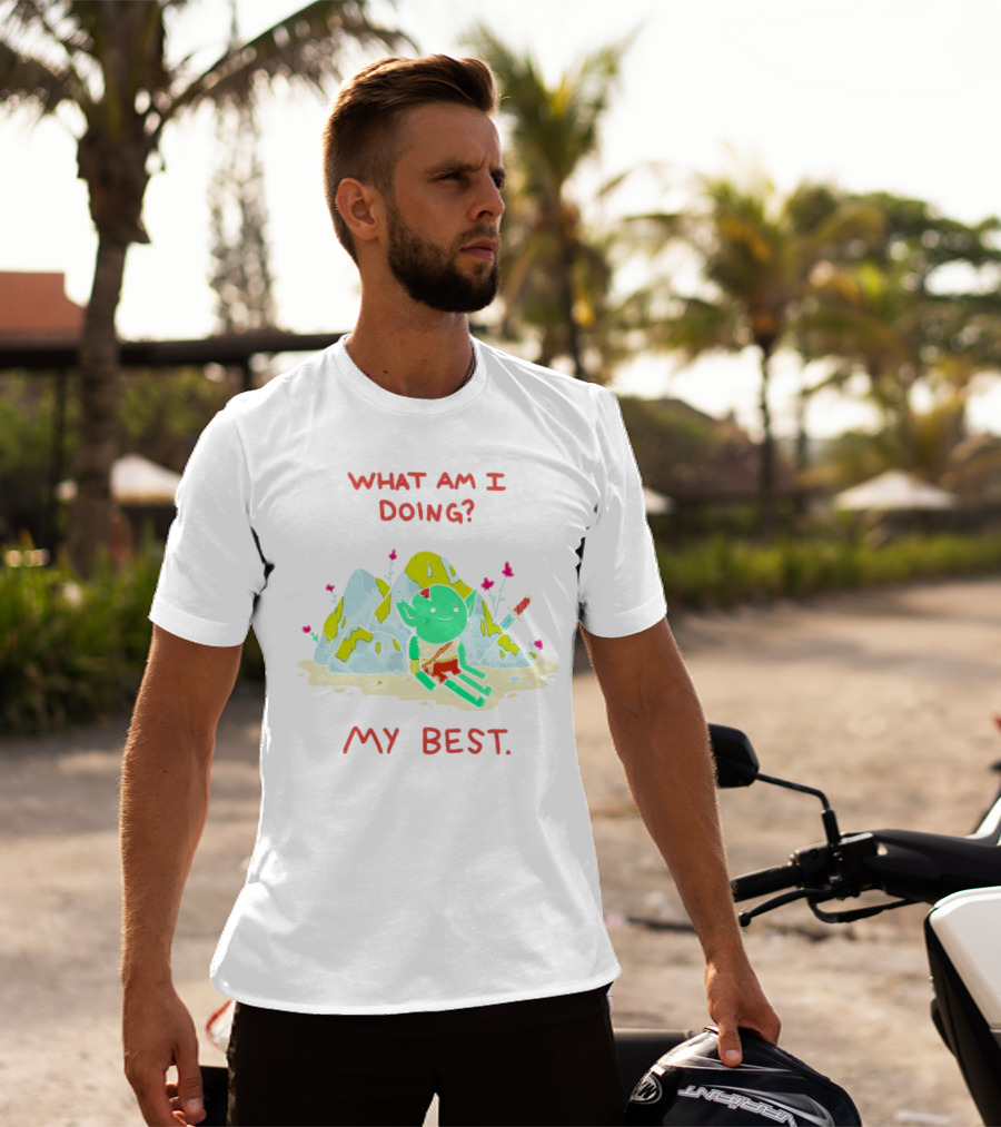 WHAT AM I DOING MY BEST Seated Goblin With Sword In Rocky Landscape T-Shirt