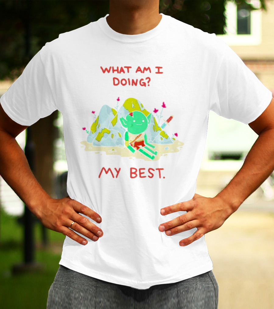 WHAT AM I DOING MY BEST Seated Goblin With Sword In Rocky Landscape T-Shirt