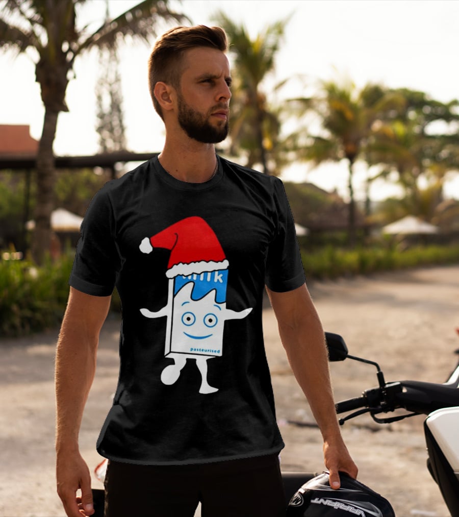Blur Milk Christmas Cartoon With Santa Hat T-Shirt