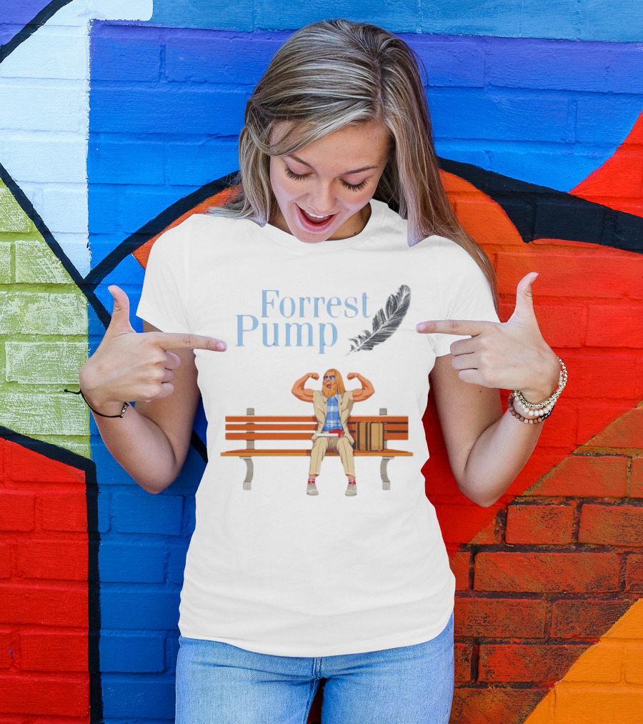 Forrest Pump Sitcom Character With Feather And Bench T-Shirt