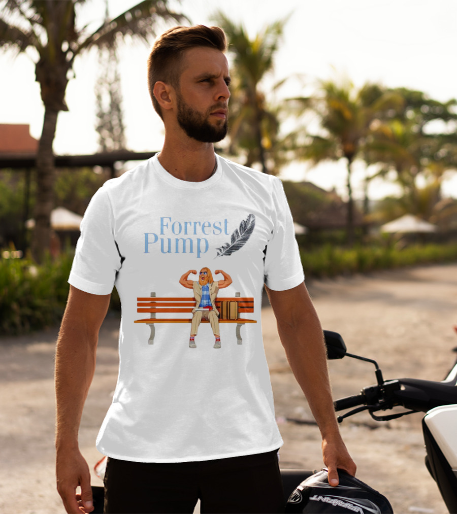 Forrest Pump Sitcom Character With Feather And Bench T-Shirt