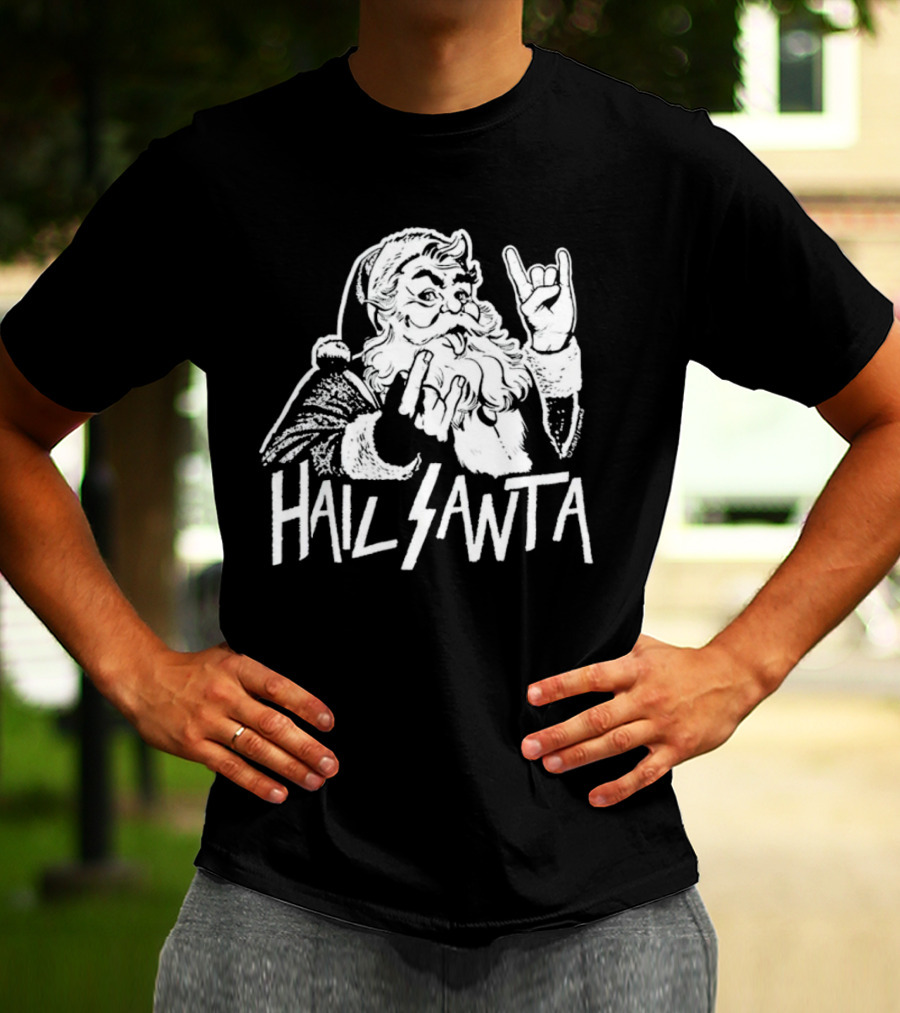 Hail Santa Christmas Rock Devil Horns Santa Claus T-Shirt
