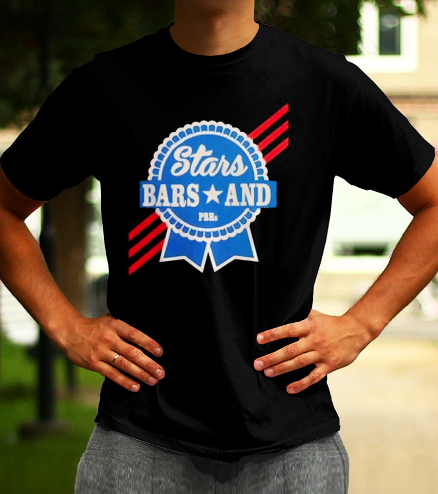 Stars Bars And PBRs Patriotic Blue Ribbon Badge T-Shirt