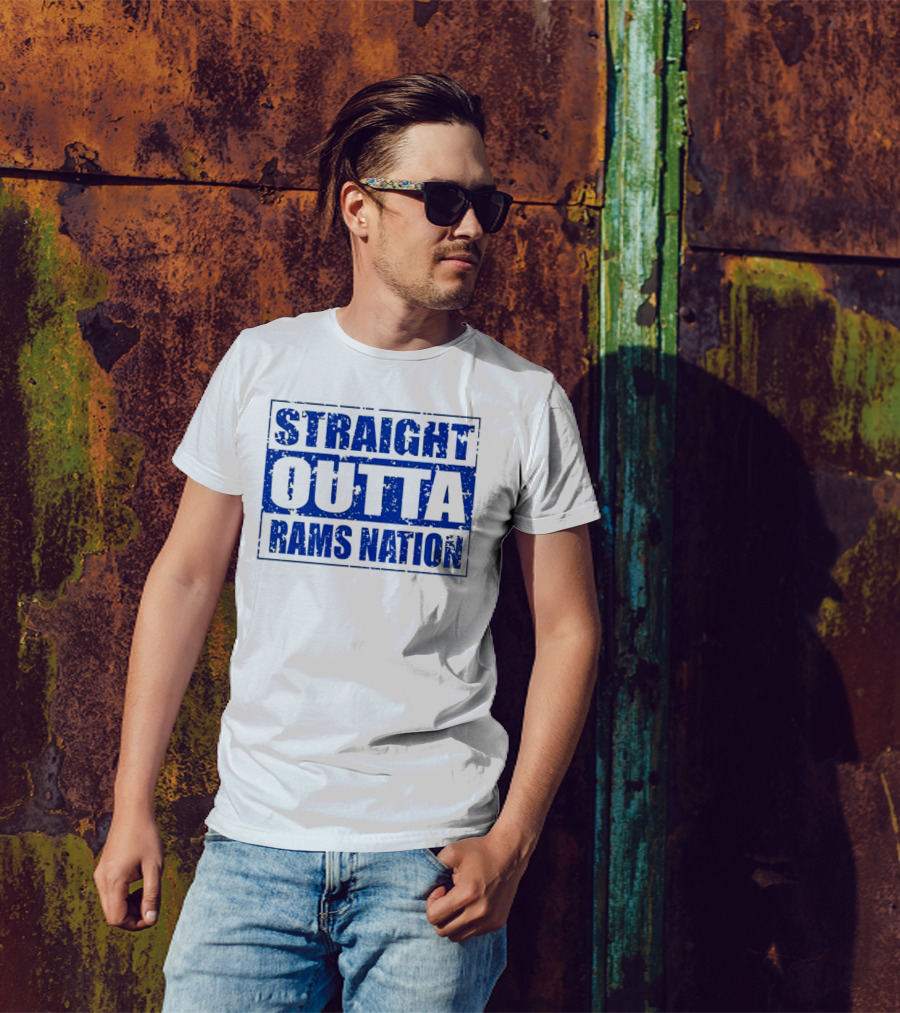 Straight Outta Rams Nation Bold Blue Text T-Shirt