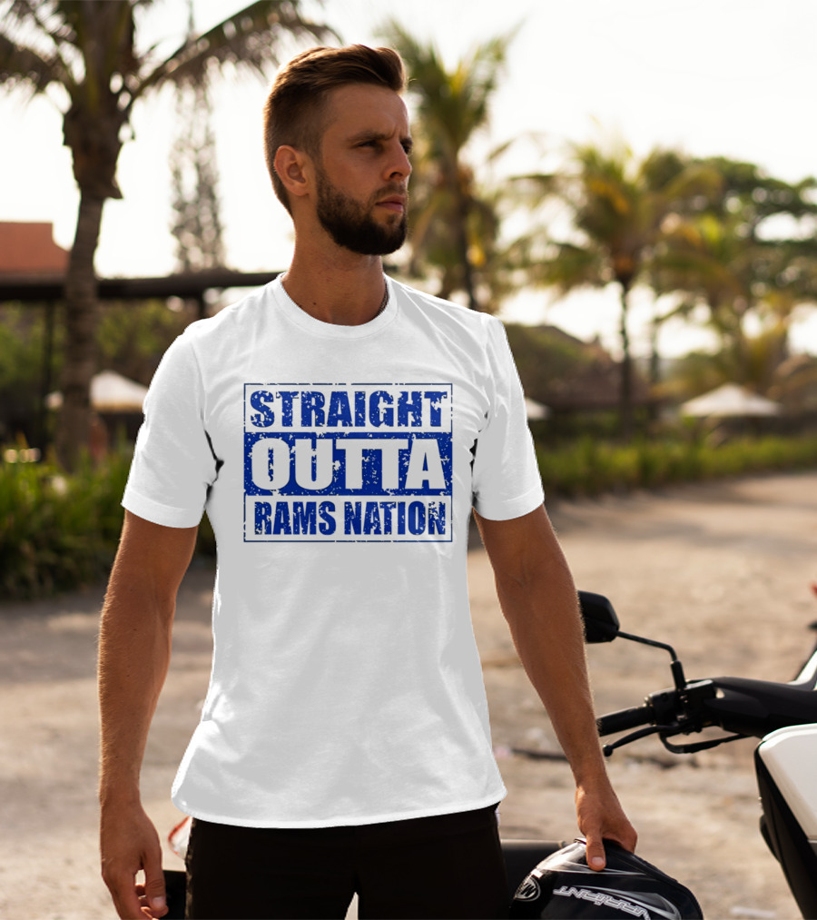Straight Outta Rams Nation Bold Blue Text T-Shirt