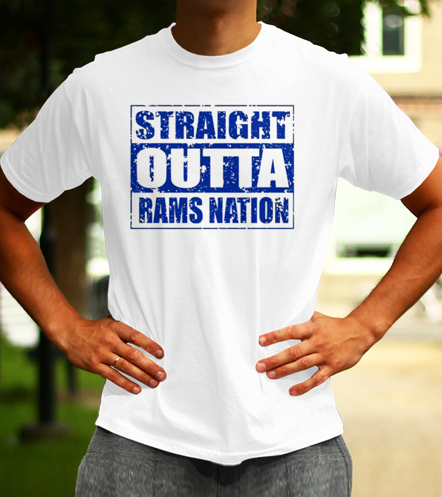 Straight Outta Rams Nation Bold Blue Text T-Shirt