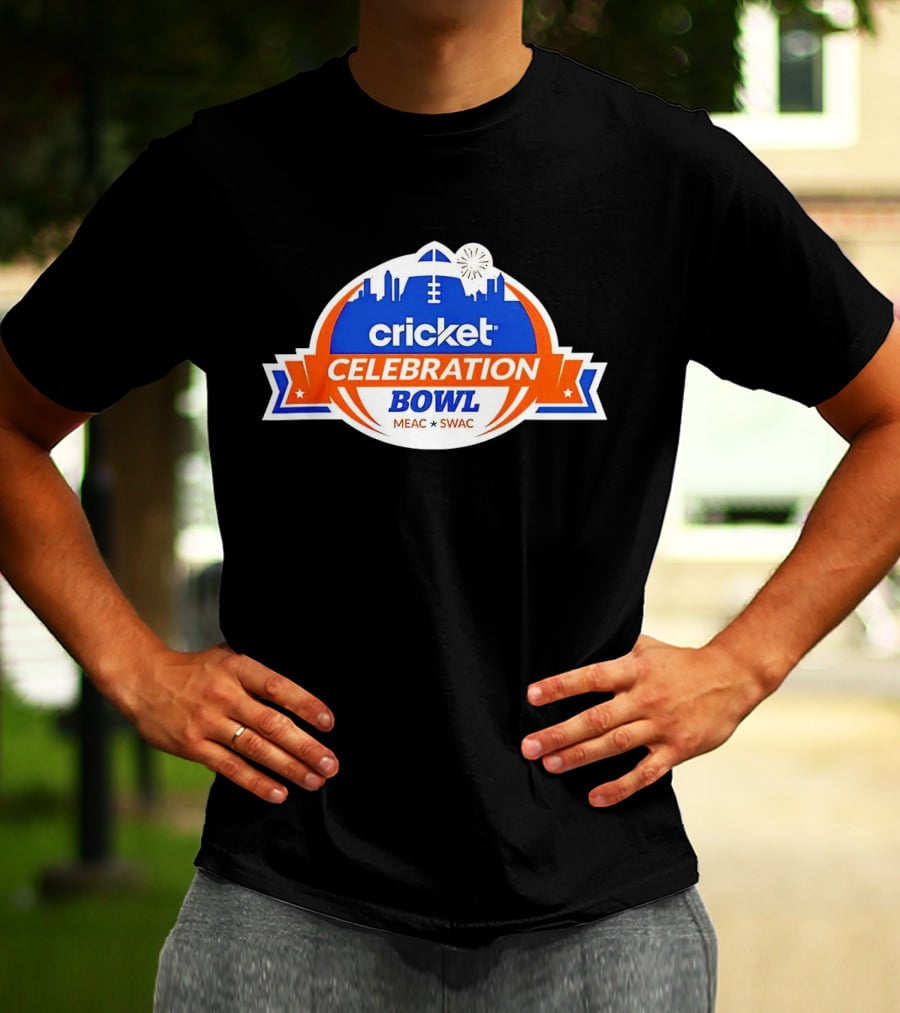 Cricket Celebration Bowl MEAC SWAC Logo With City Skyline And Football Field Symbols T-Shirt