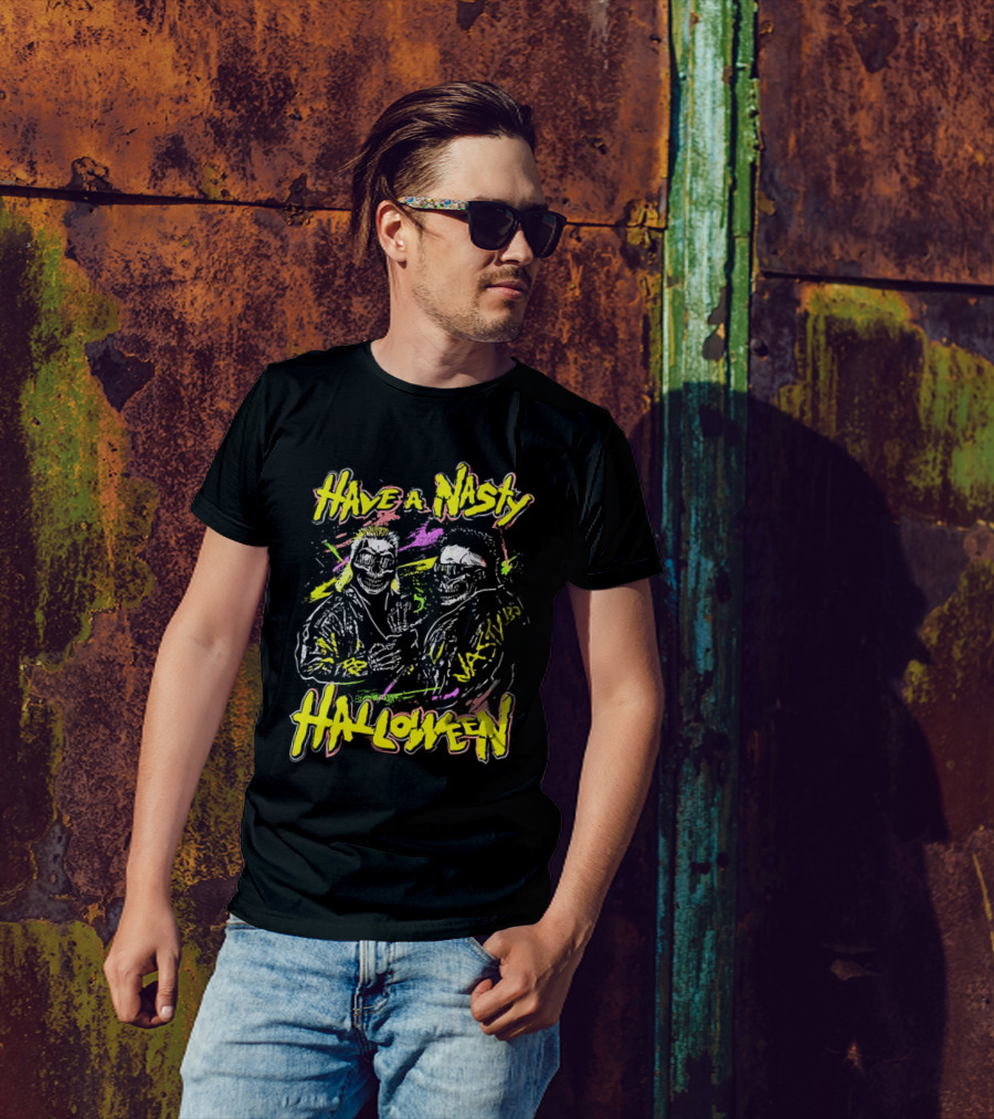 Have A Nasty Halloween Skeleton Warriors Vibrant Neon T-Shirt