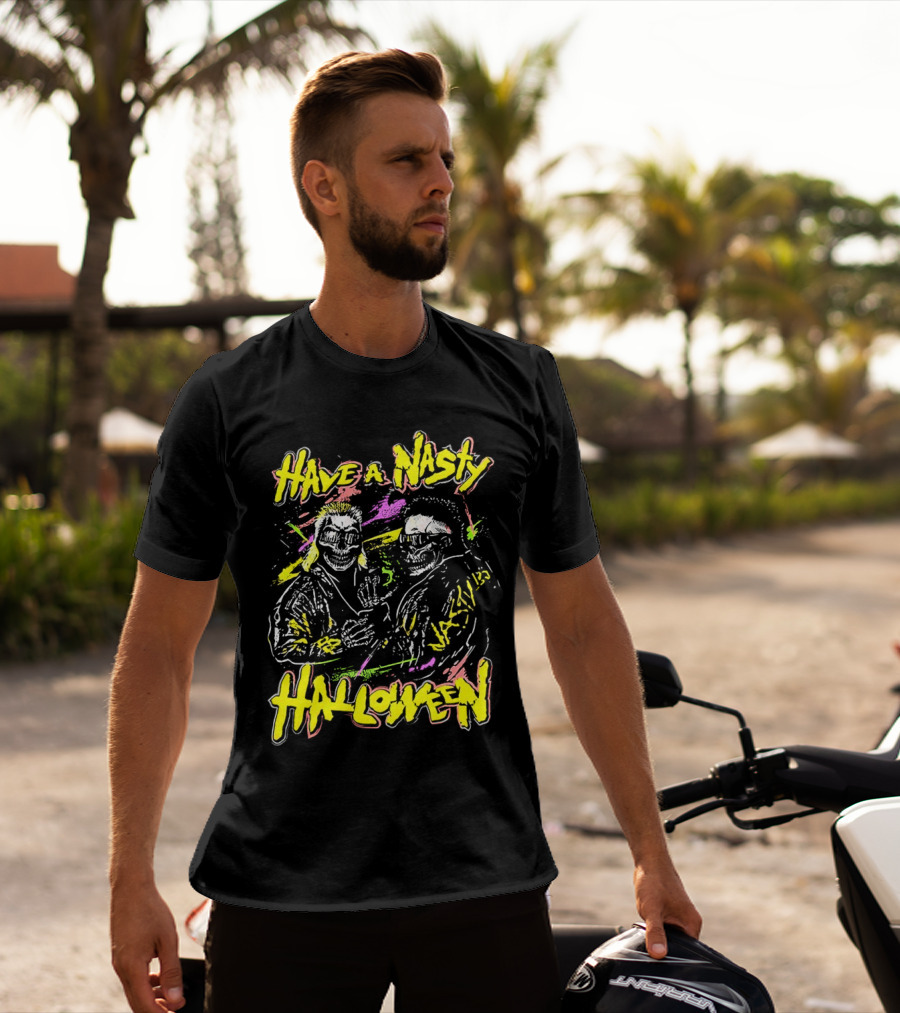 Have A Nasty Halloween Skeleton Warriors Vibrant Neon T-Shirt