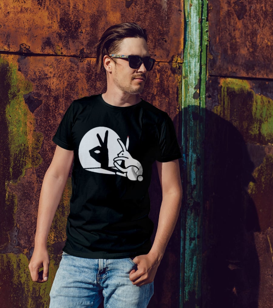 Rabbit Hand Shadow Peace Gesture Optical Illusion T-Shirt