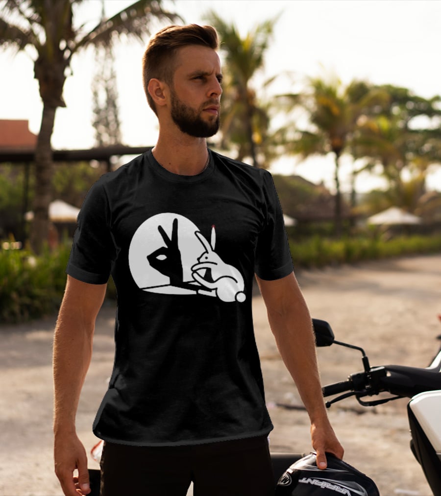 Rabbit Hand Shadow Peace Gesture Optical Illusion T-Shirt