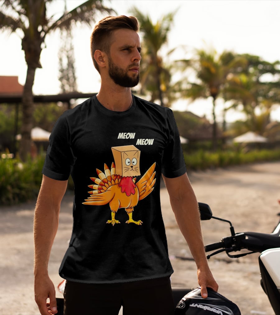 Meow Meow Turkey Cat Thanksgiving T-Shirt