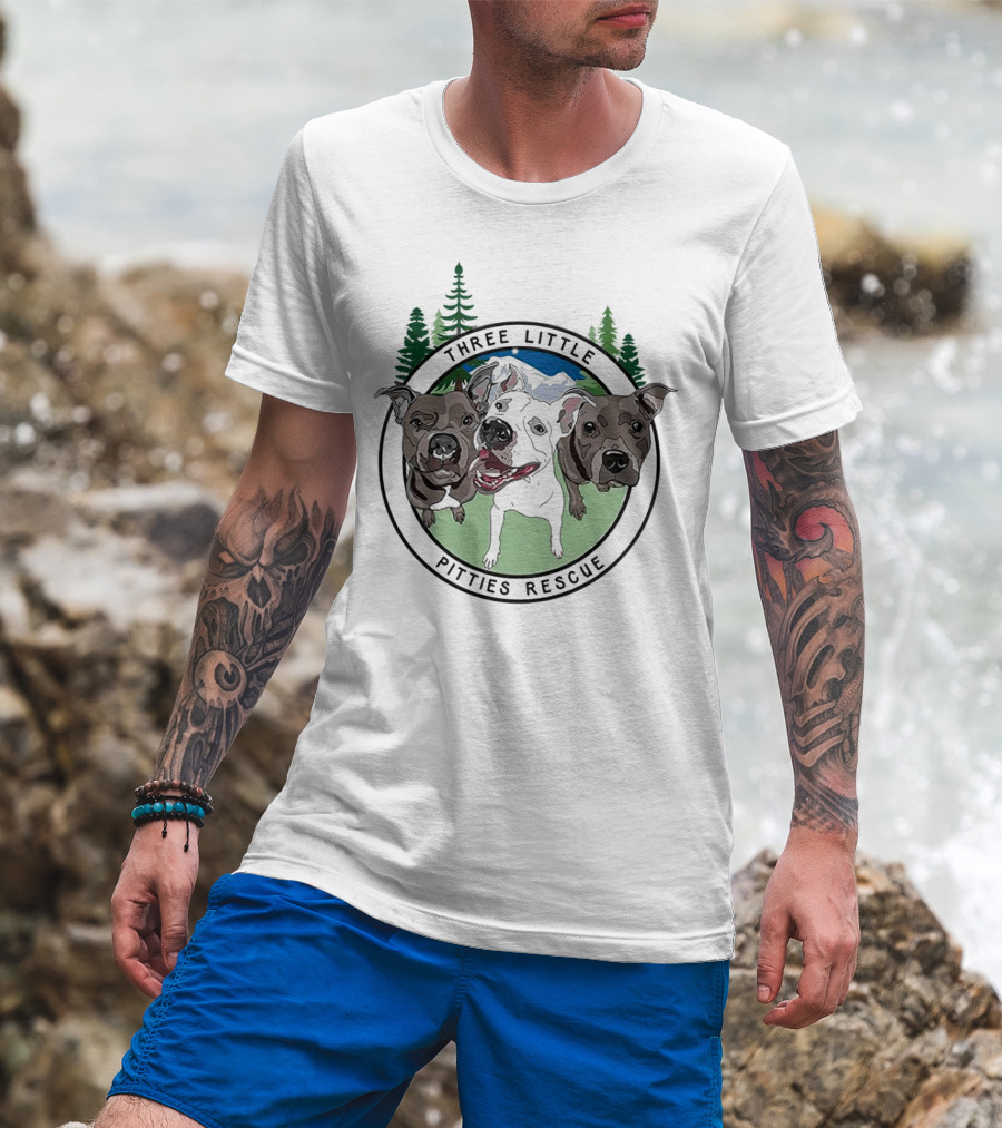 Three Little Pitties Rescue Forest Trio Dogs T-Shirt