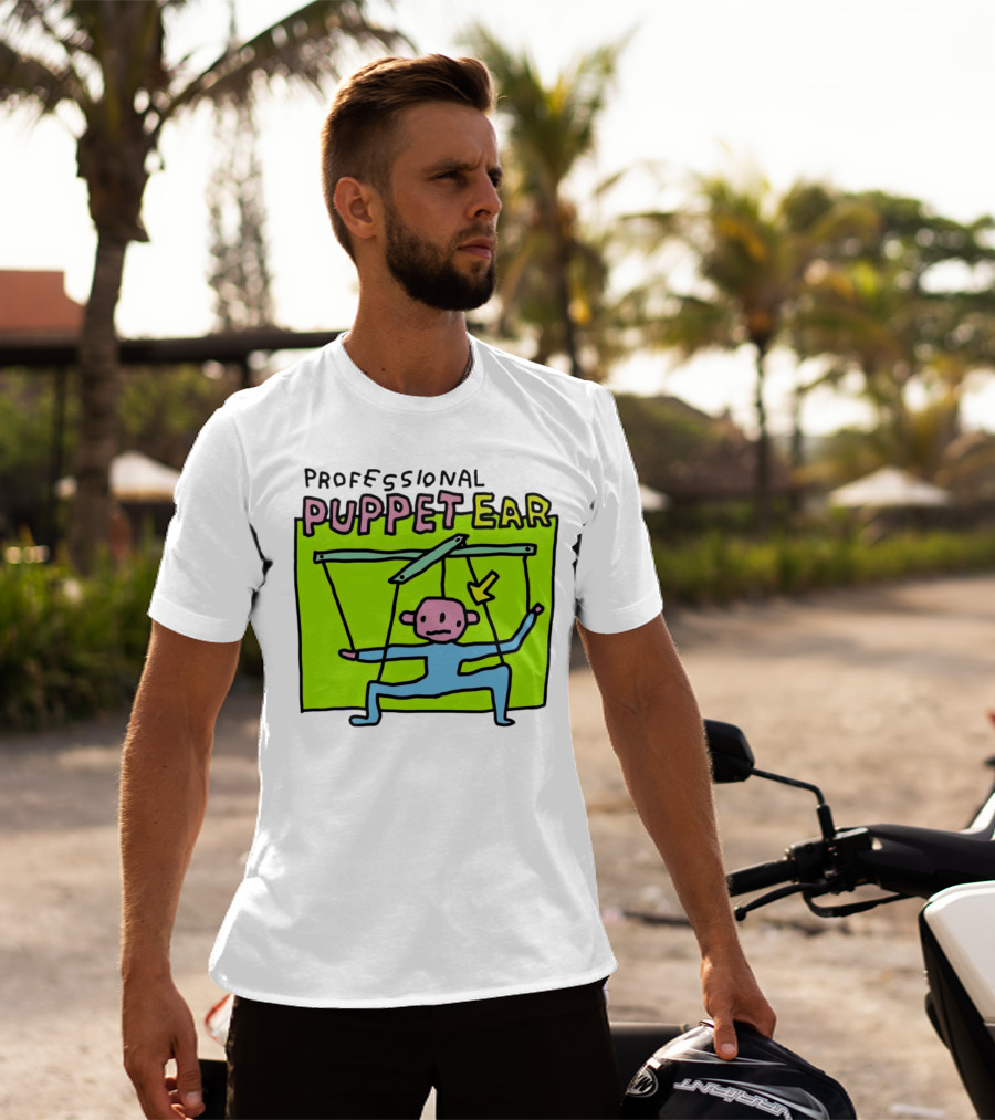 Professional Puppet Ear Illustration Marooned On Vibrant Green Background T-Shirt
