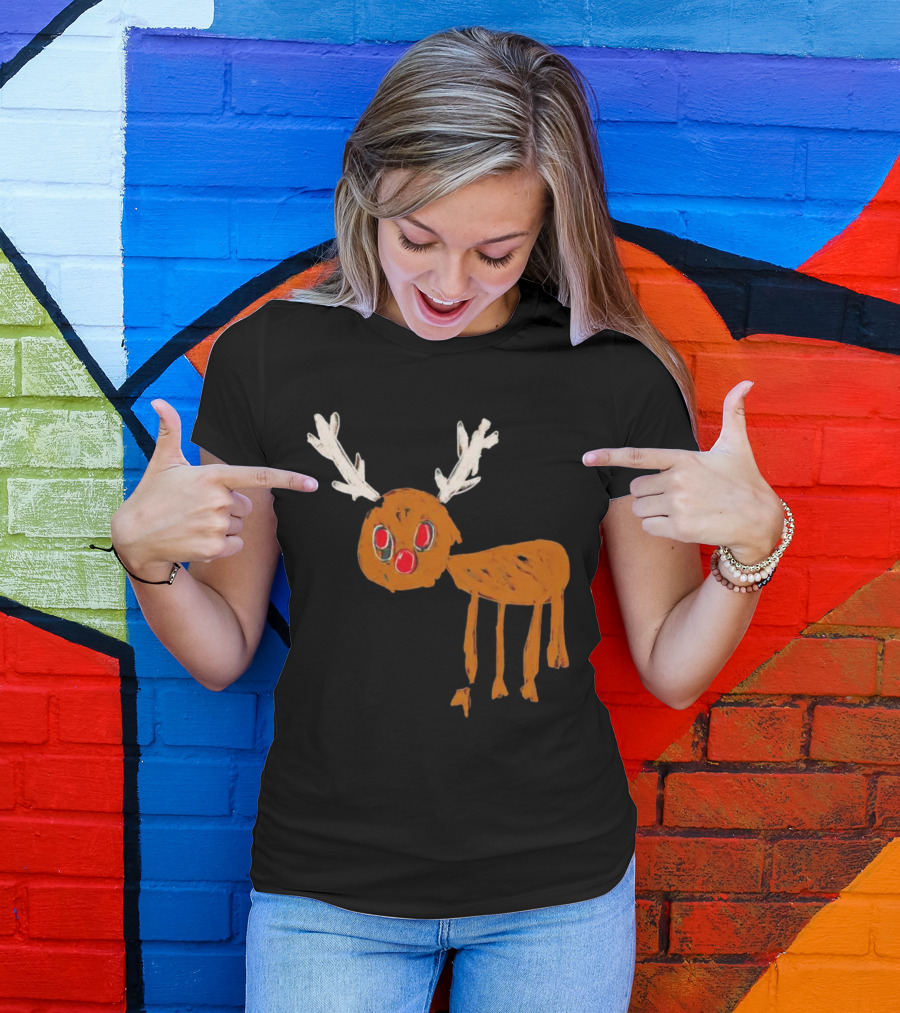 Reindeer Ugly Holiday Rudolf Drawing T-Shirt