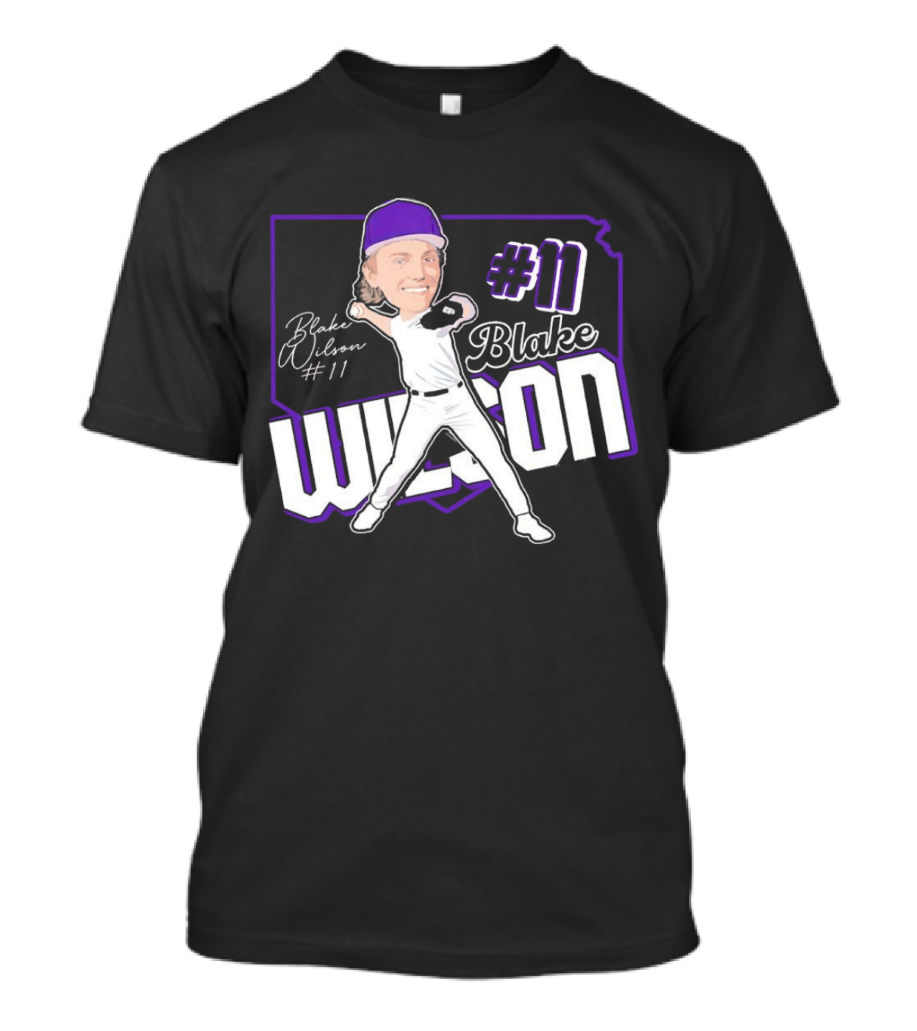 Blake Wilson #11 Kansas State Wildcats Baseball Cartoon Signature T-Shirt
