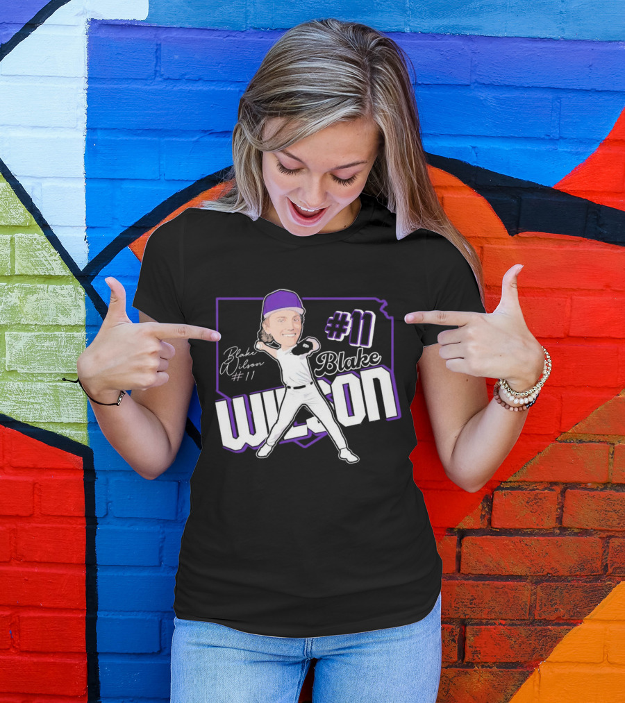 Blake Wilson #11 Kansas State Wildcats Baseball Cartoon Signature T-Shirt