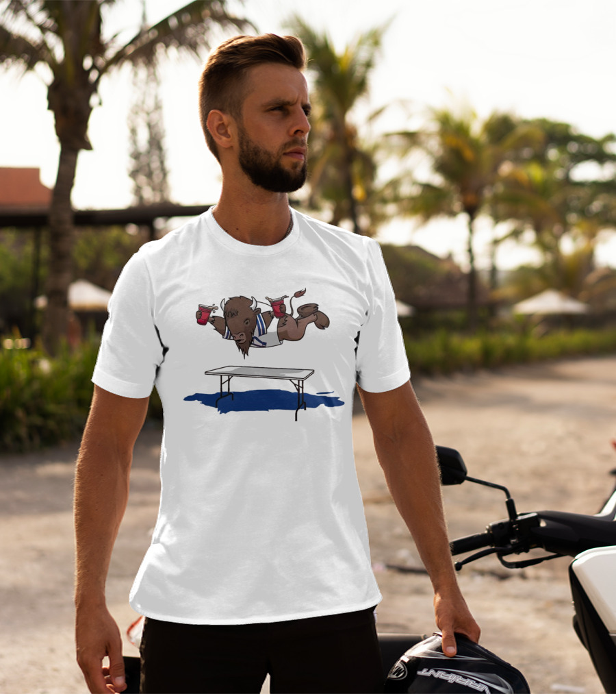 Buffalo Bills Smash Tables Jumping Bison With Red Cups T-Shirt