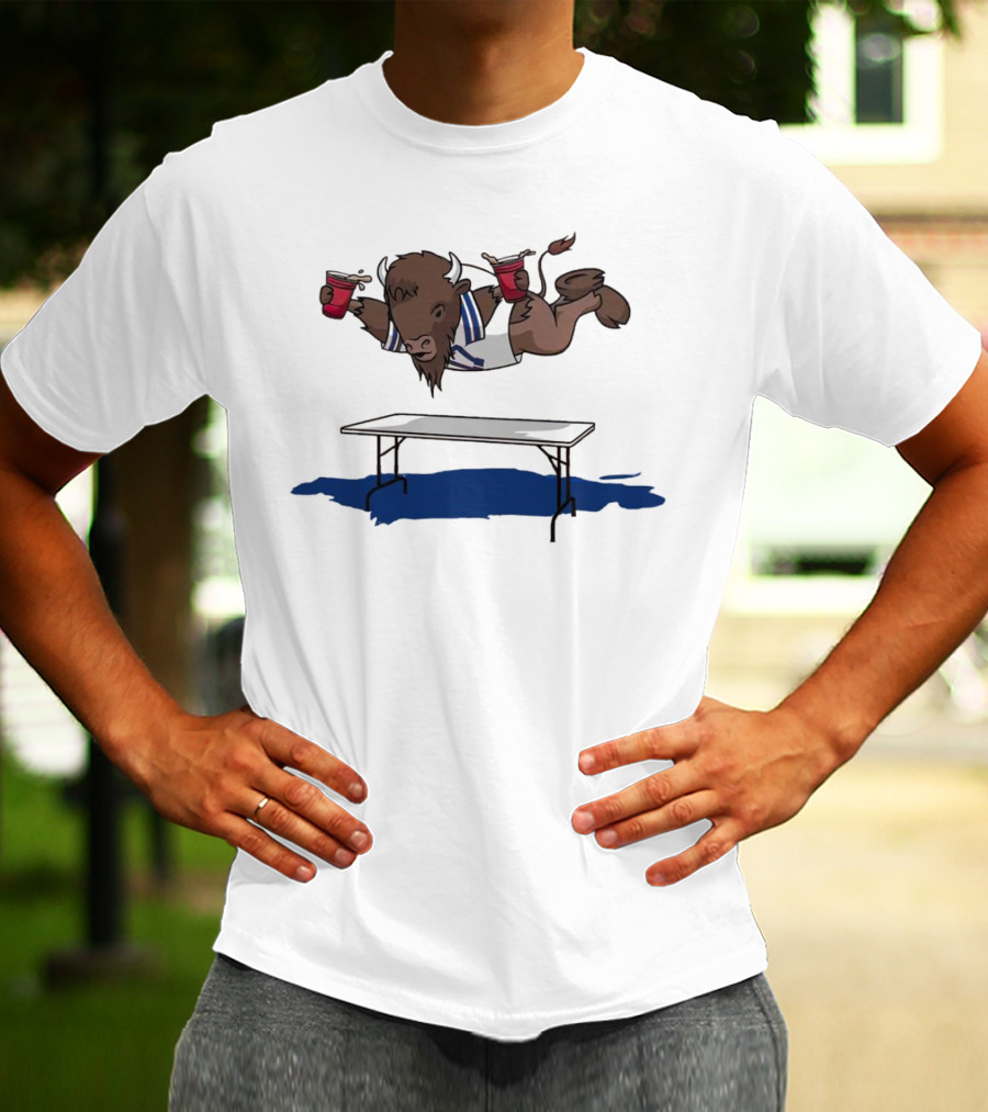 Buffalo Bills Smash Tables Jumping Bison With Red Cups T-Shirt