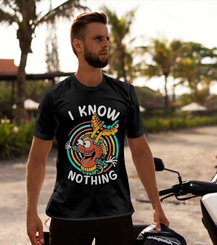 I Know Nothing Vibrant Cartoon Creature With Colorful Swirls T-Shirt