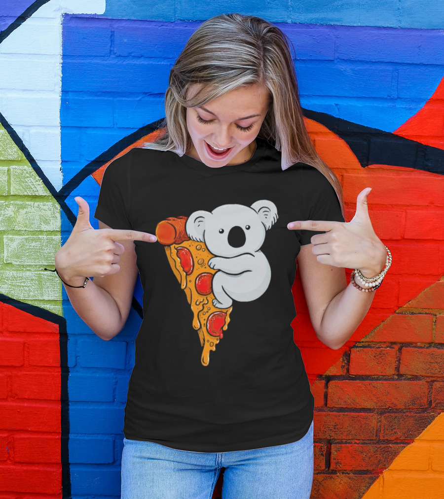 Koala Hugging Pizza Slice Cartoon T-Shirt