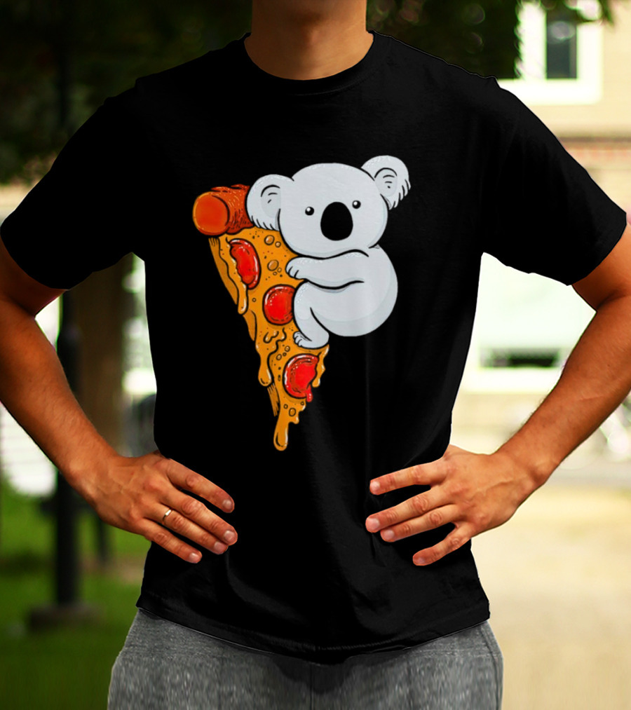 Koala Hugging Pizza Slice Cartoon T-Shirt