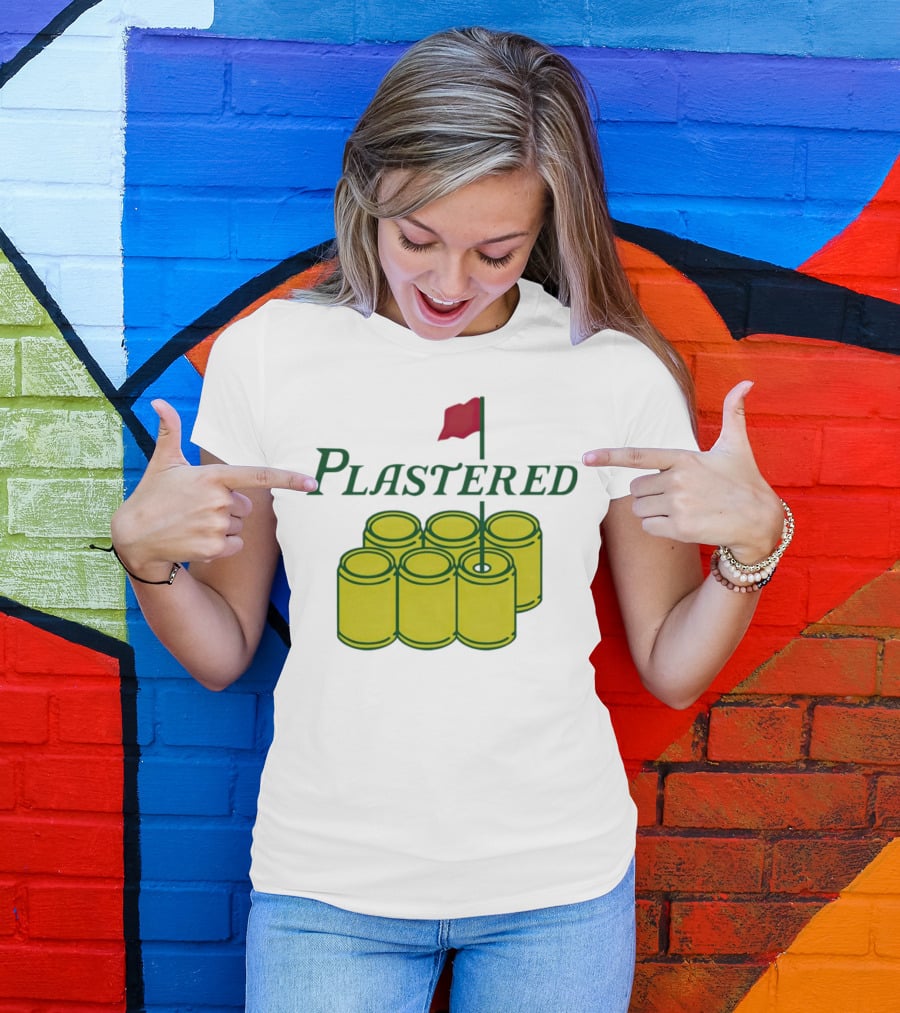 Plastered Flag With Beer Can Pyramid And Red Golf Pin T-Shirt