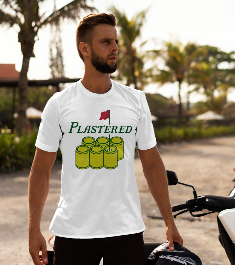 Plastered Flag With Beer Can Pyramid And Red Golf Pin T-Shirt