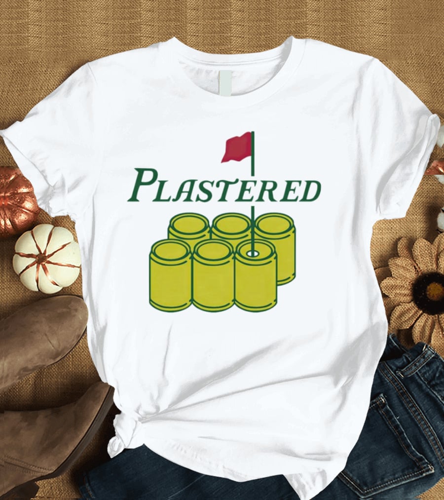 Plastered Flag With Beer Can Pyramid And Red Golf Pin T-Shirt